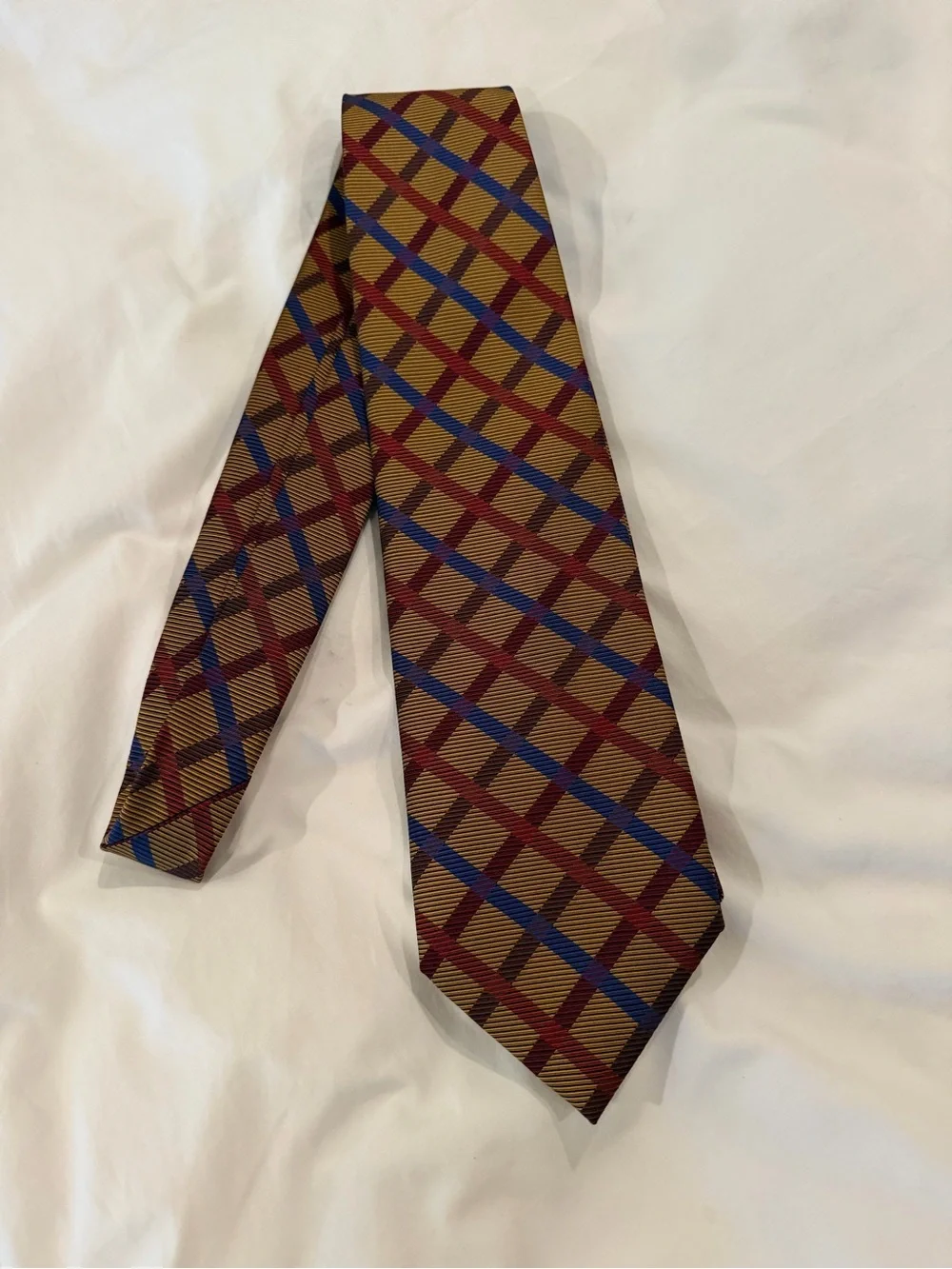 Classic Men's Plaid Tie in Brown with Blue & Red Accents
